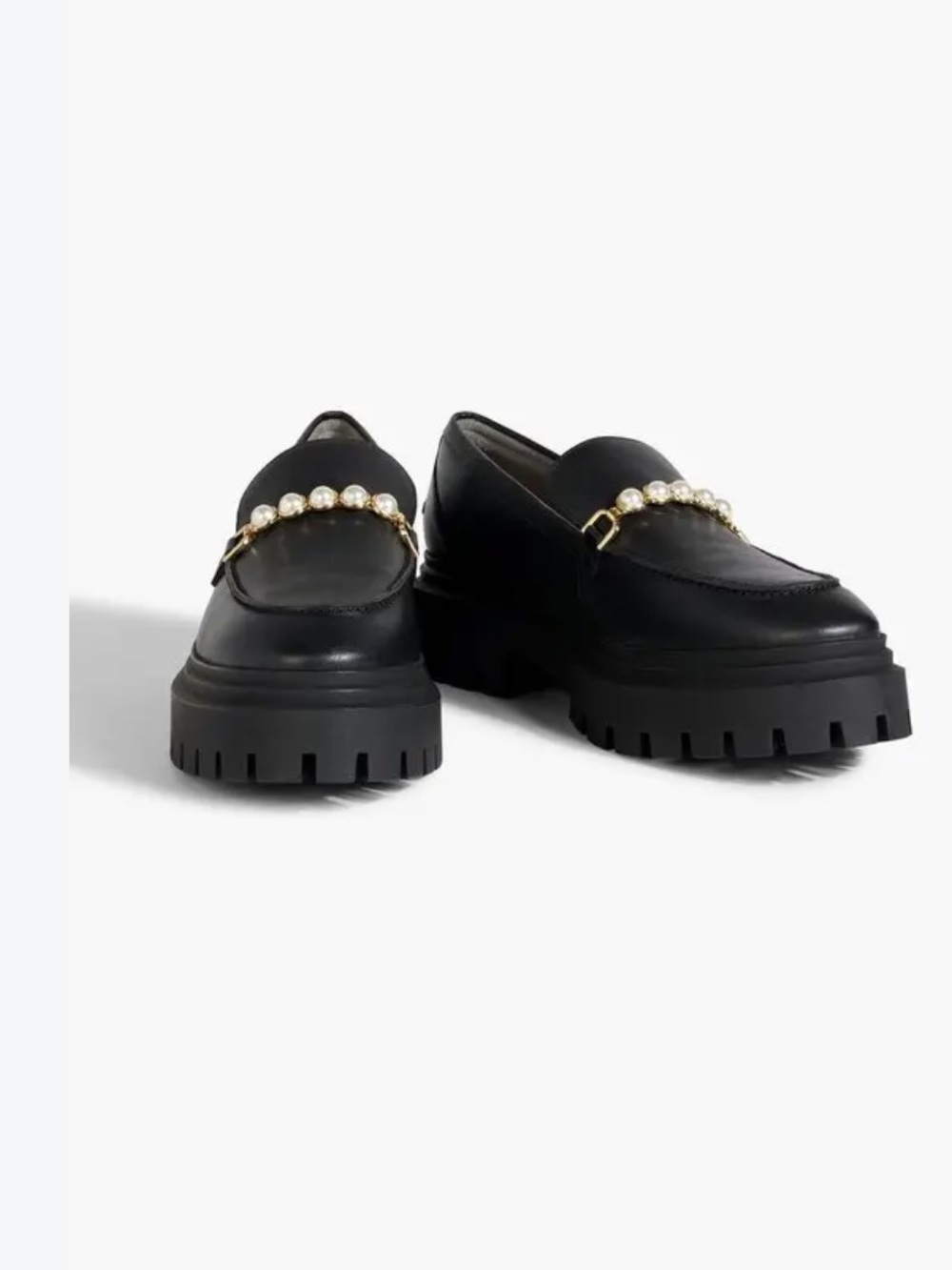 STUART WEITZMAN Black Pearl-Chain Chunky Loafers for Women